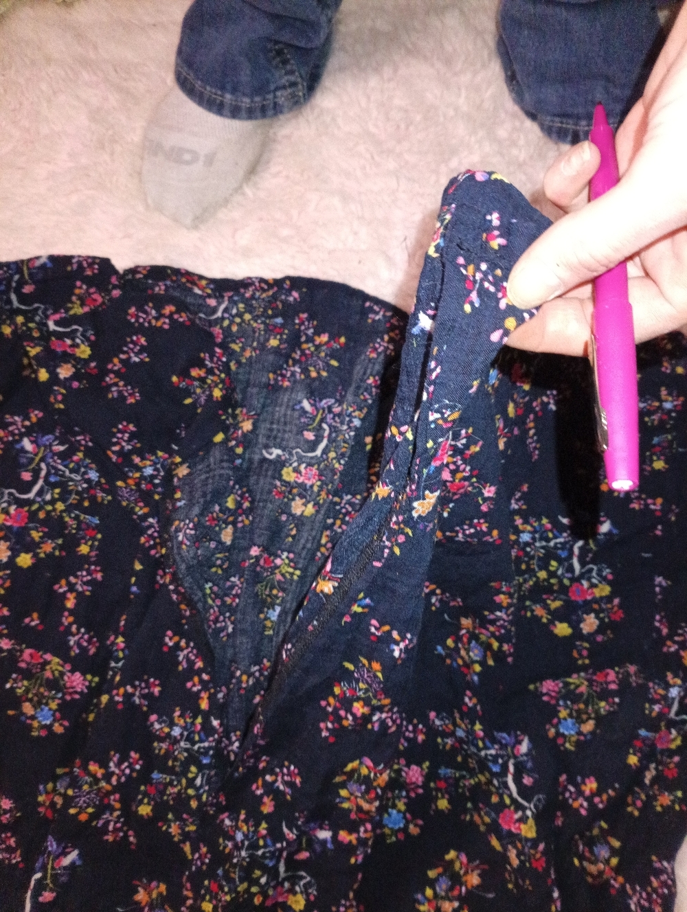 Floral Navy Blue Multi Color Flower Overall Dress Sz L - Picture 7 of 8